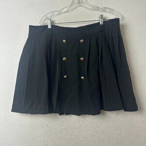 River Island skirt sz 14‎ black pleated mini gold buttons school girl goth punk